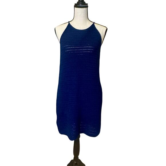 Banana Republic‎ Royal Blue Crochet Open Knit Halter Mini Dress Small Sleeveless - Picture 2 of 10